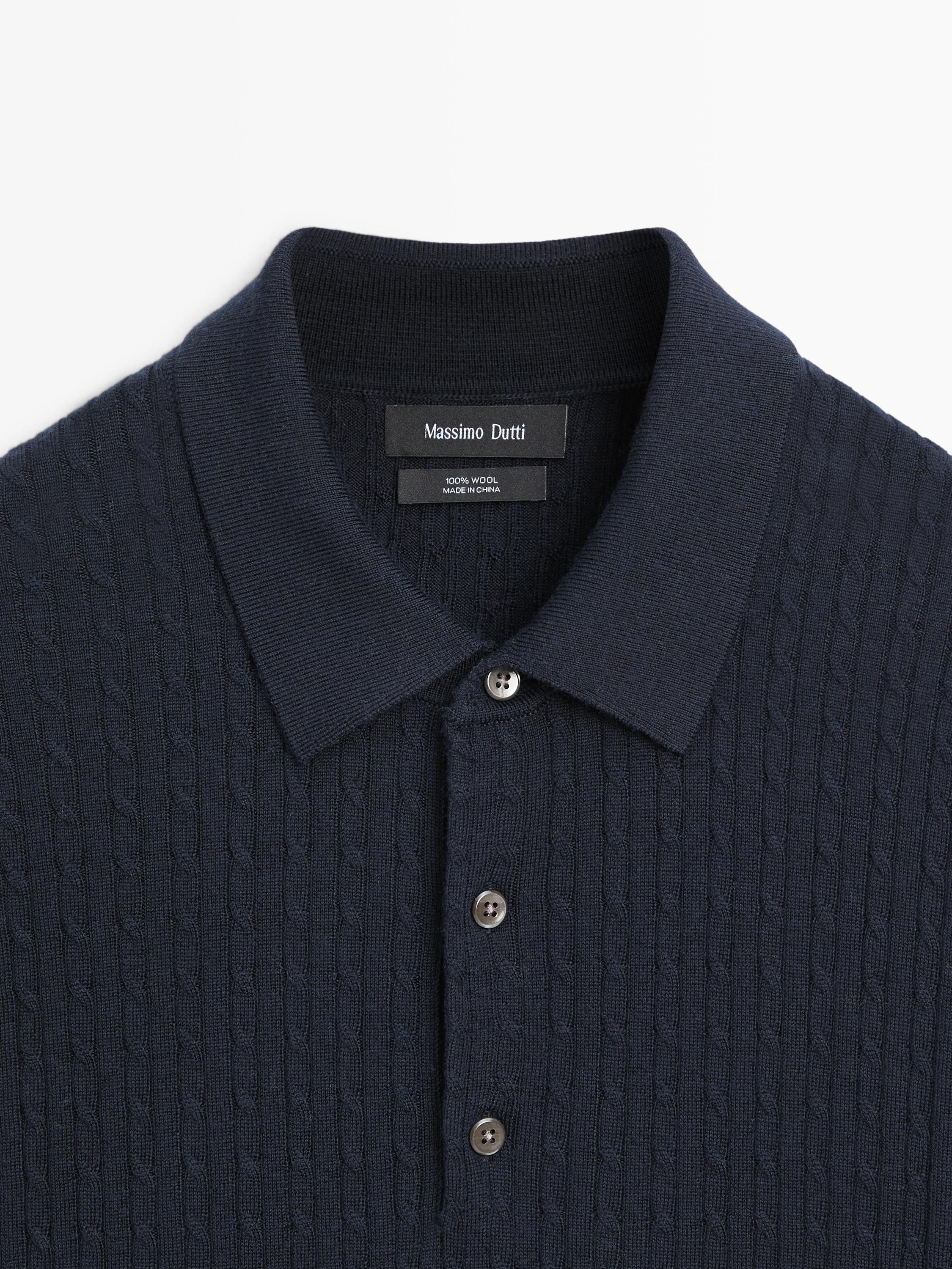 Pull polo en maille de laine mérinos
